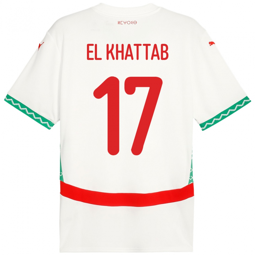 גברים מָרוֹקוֹ Omar El Khattab #17 לָבָן הרחק ג'רזי 24-26 חולצה קצרה