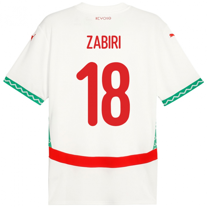 גברים מָרוֹקוֹ Yassir Zabiri #18 לָבָן הרחק ג'רזי 24-26 חולצה קצרה