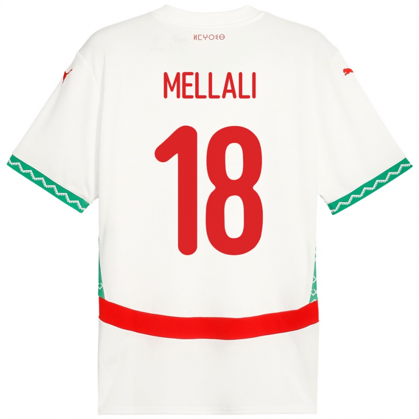 גברים מָרוֹקוֹ Hicham Mellali #18 לָבָן הרחק ג'רזי 24-26 חולצה קצרה