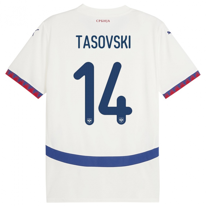 גברים סרביה Vasil Tasovski #14 לבן הרחק ג'רזי 24-26 חולצה קצרה
