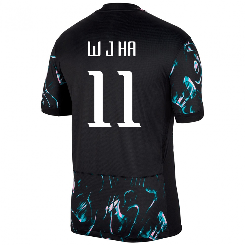 גברים דרום קוריאה Jung-Woo Ha #11 שָׁחוֹר הרחק ג'רזי 24-26 חולצה קצרה
