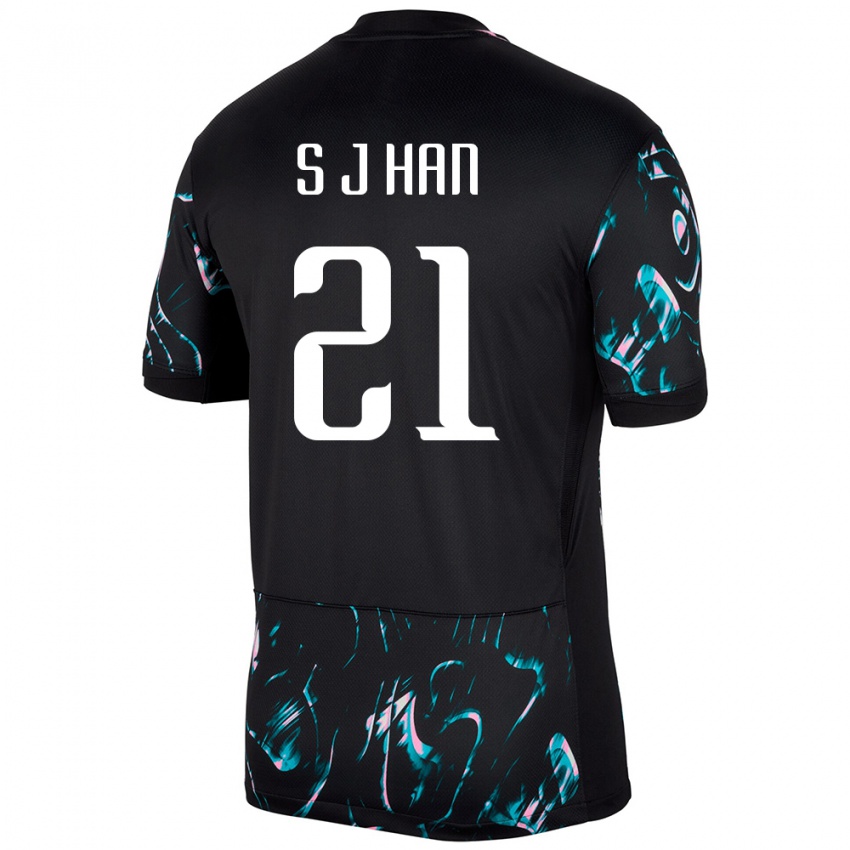 גברים דרום קוריאה Jun-Sung Han #21 שָׁחוֹר הרחק ג'רזי 24-26 חולצה קצרה