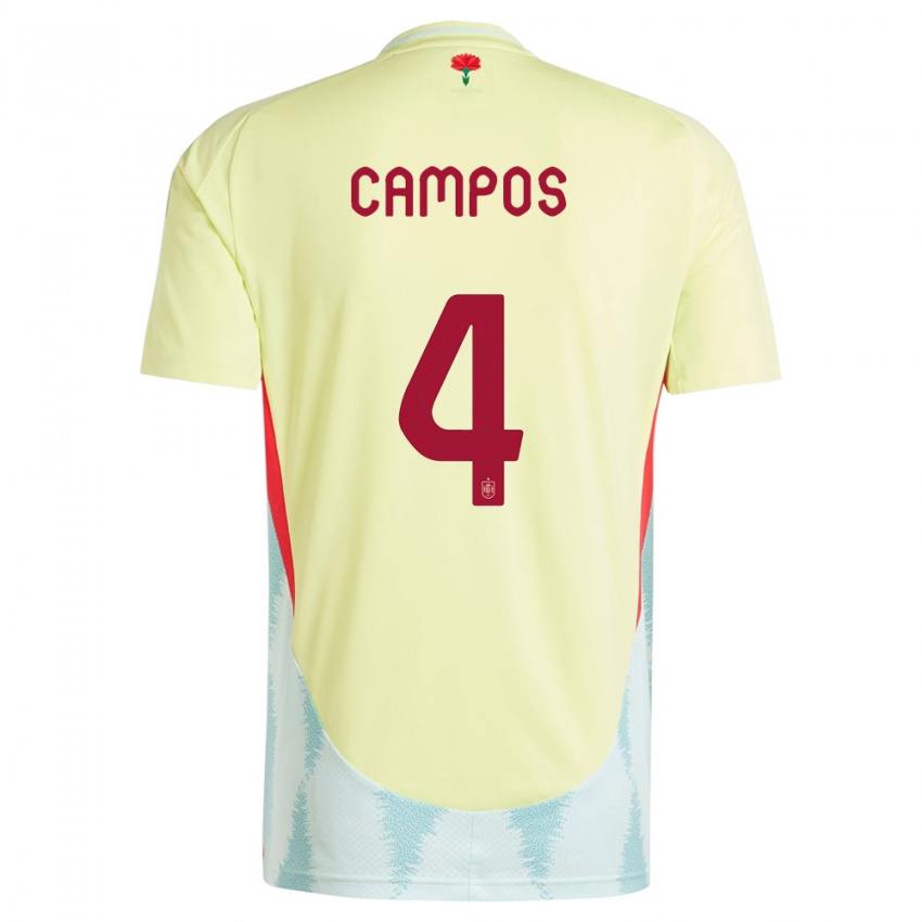 גברים ספרד Alex Campos #4 צהוב הרחק ג'רזי 24-26 חולצה קצרה