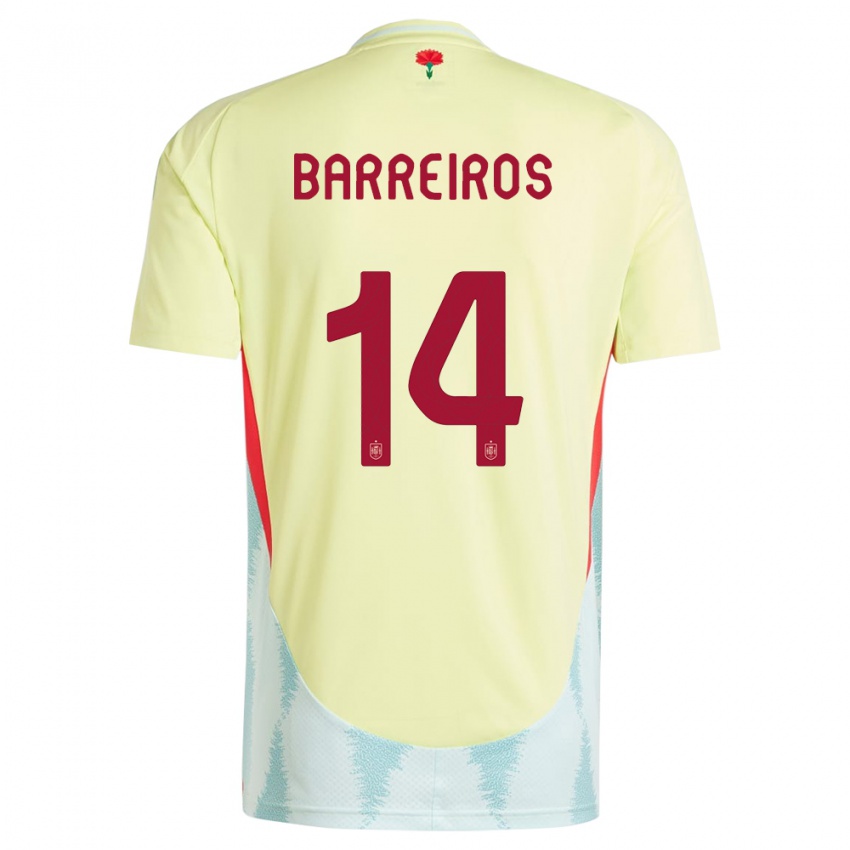 גברים ספרד Iago Barreiros #14 צהוב הרחק ג'רזי 24-26 חולצה קצרה