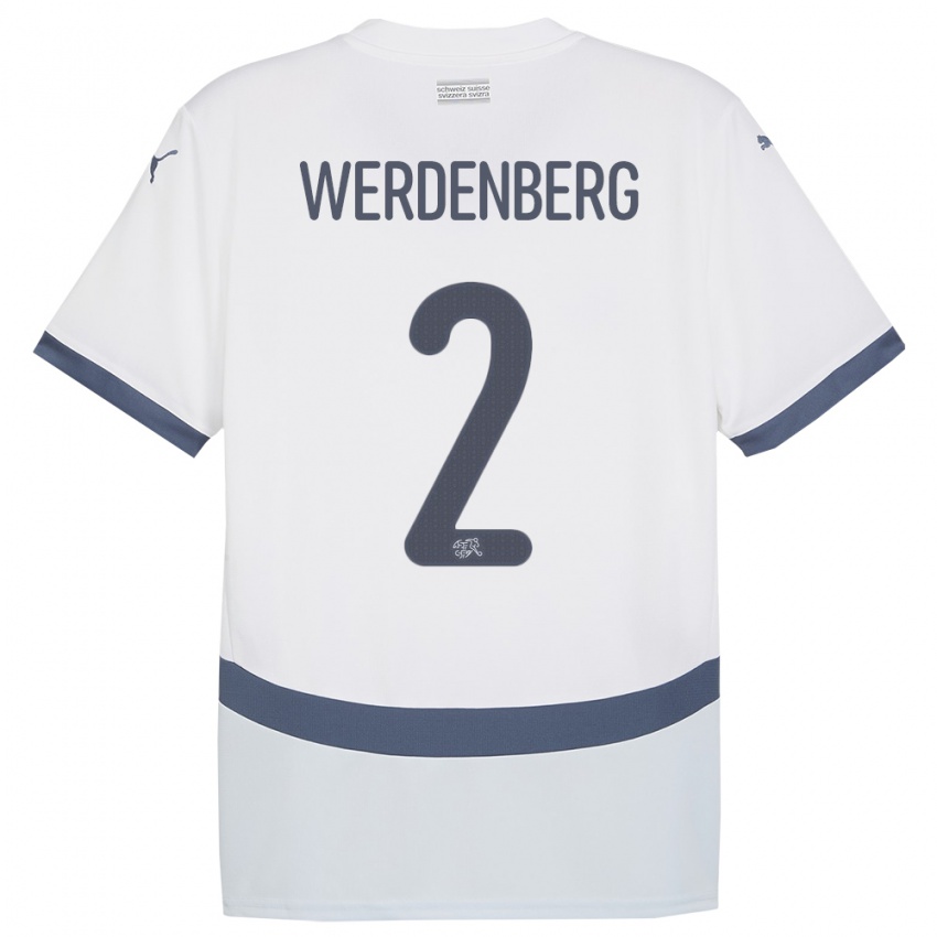 גברים שווייץ Julien Werdenberg #2 לבן הרחק ג'רזי 24-26 חולצה קצרה
