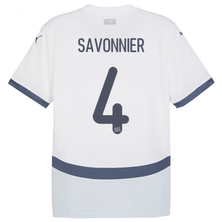 גברים שווייץ Nelson Savonnier #4 לבן הרחק ג'רזי 24-26 חולצה קצרה