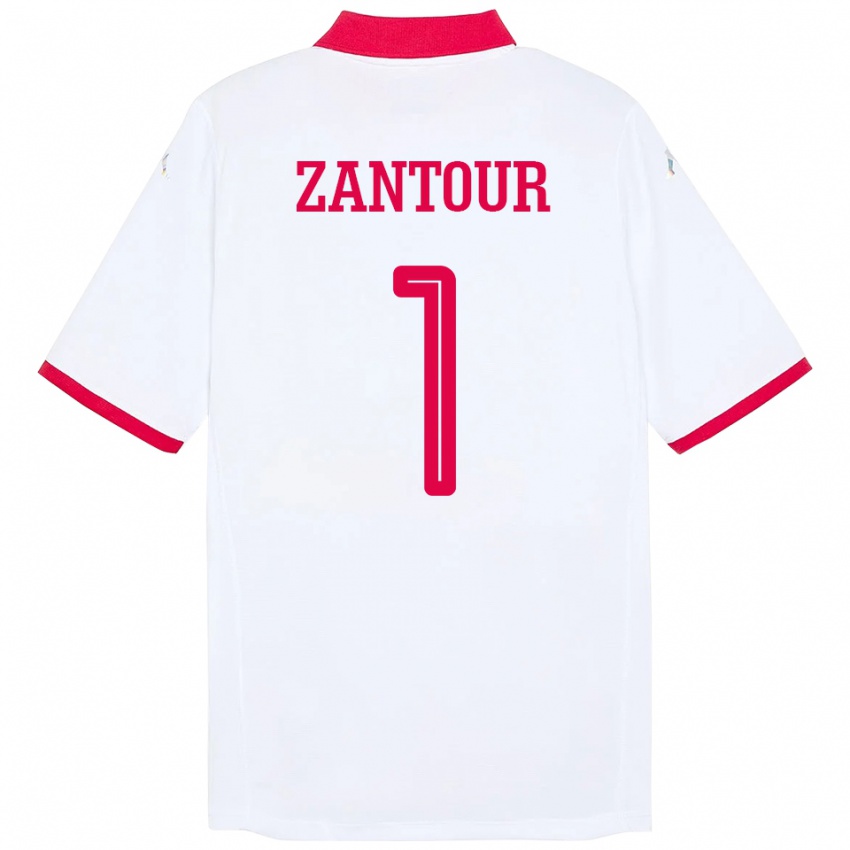 גברים תוניסיה Ishak Zantour #1 לָבָן הרחק ג'רזי 24-26 חולצה קצרה