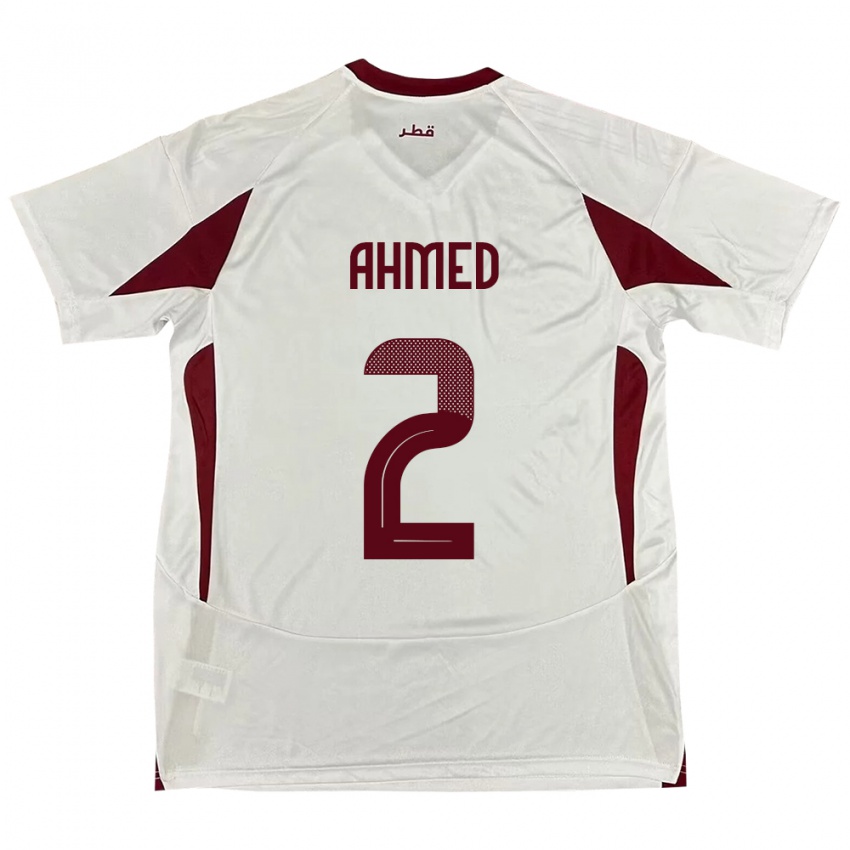 גברים קטאר Hazem Ahmed #2 לָבָן הרחק ג'רזי 24-26 חולצה קצרה