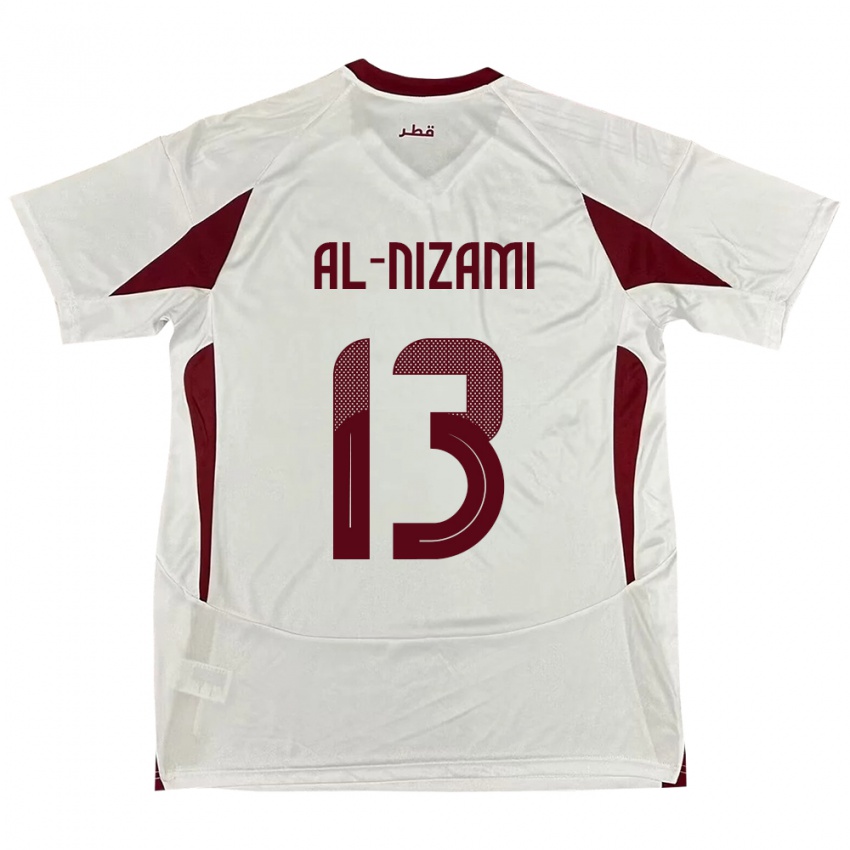 גברים קטאר Yousef Mohammad Al-Nizami #13 לָבָן הרחק ג'רזי 24-26 חולצה קצרה