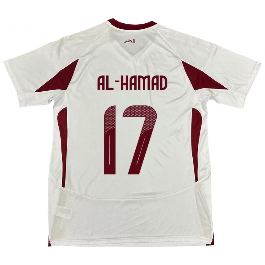 גברים קטאר Jassem Al-Hamad #17 לָבָן הרחק ג'רזי 24-26 חולצה קצרה