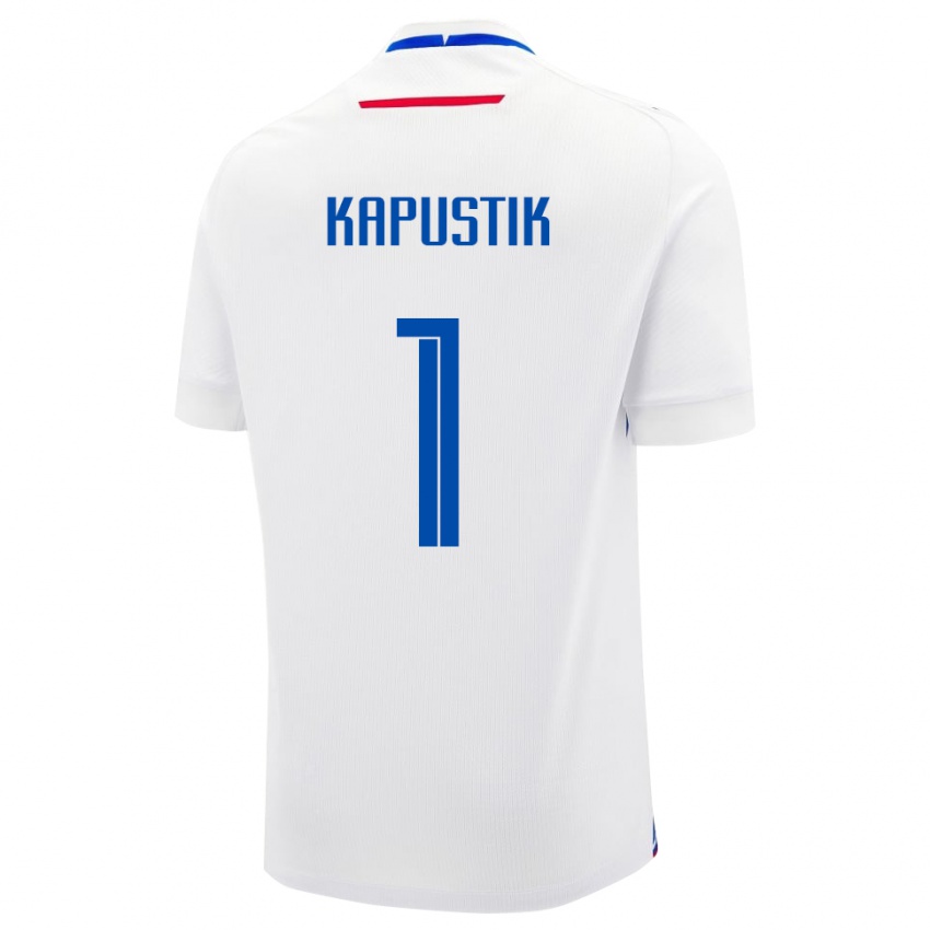 גברים סלובקיה Simon Kapustik #1 לָבָן הרחק ג'רזי 24-26 חולצה קצרה