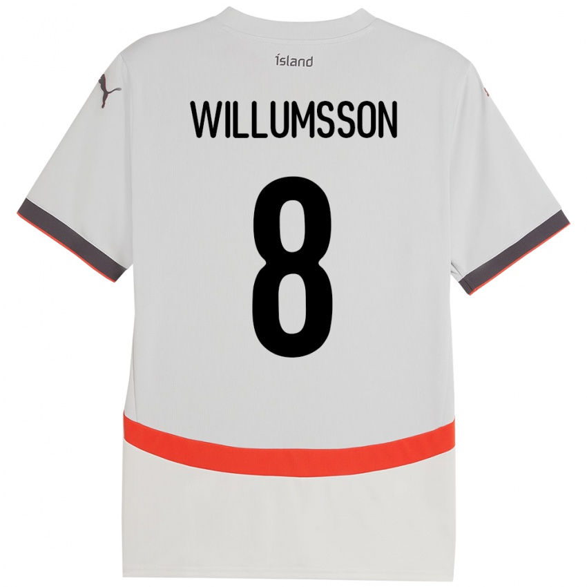 גברים אִיסלַנד Brynjólfur Andersen Willumsson #8 לָבָן הרחק ג'רזי 24-26 חולצה קצרה