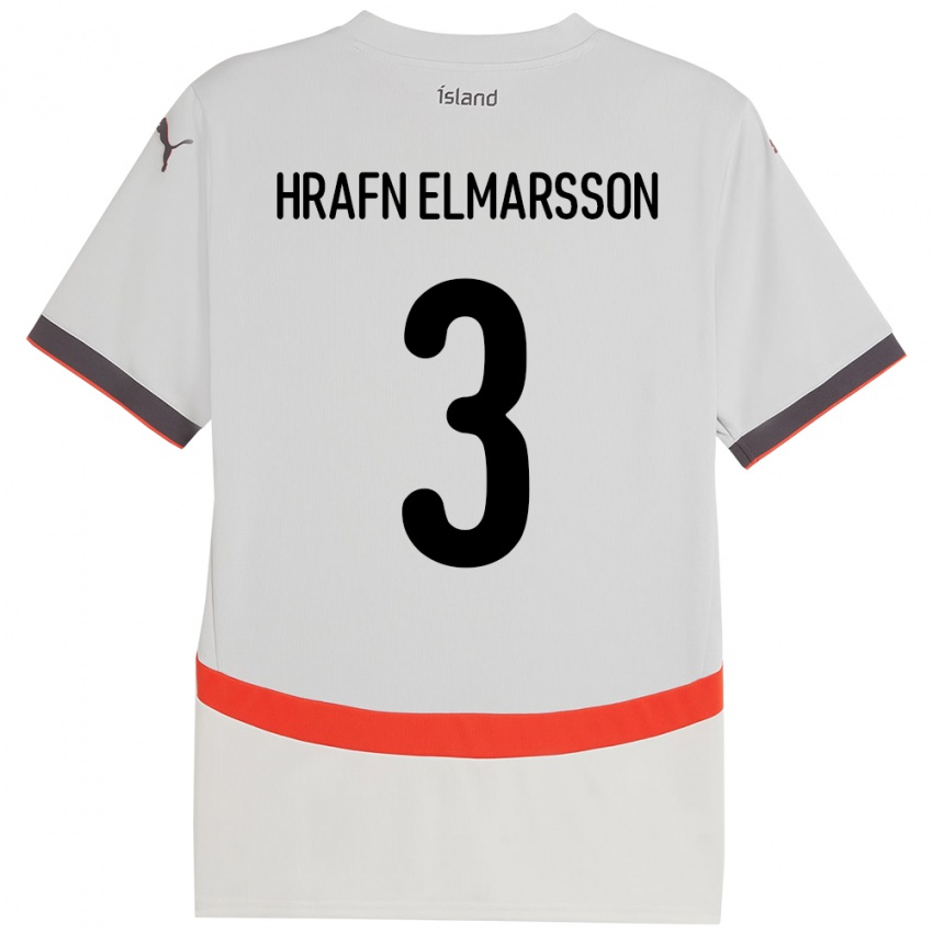 גברים אִיסלַנד Leó Hrafn Elmarsson #3 לָבָן הרחק ג'רזי 24-26 חולצה קצרה