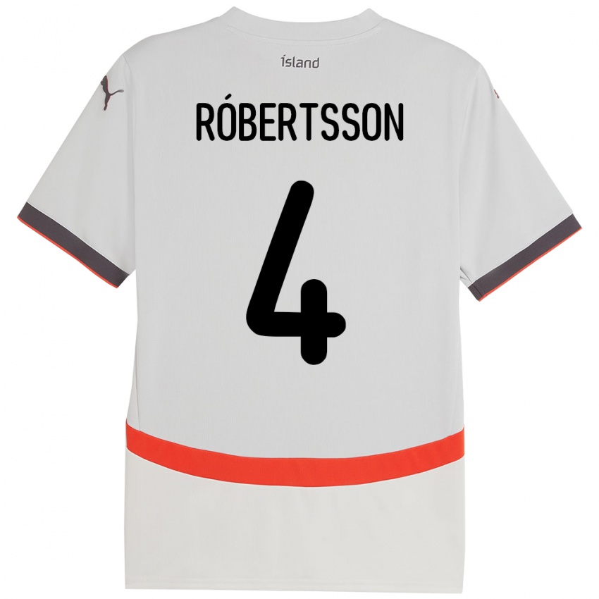 גברים אִיסלַנד Logi Hrafn Róbertsson #4 לָבָן הרחק ג'רזי 24-26 חולצה קצרה