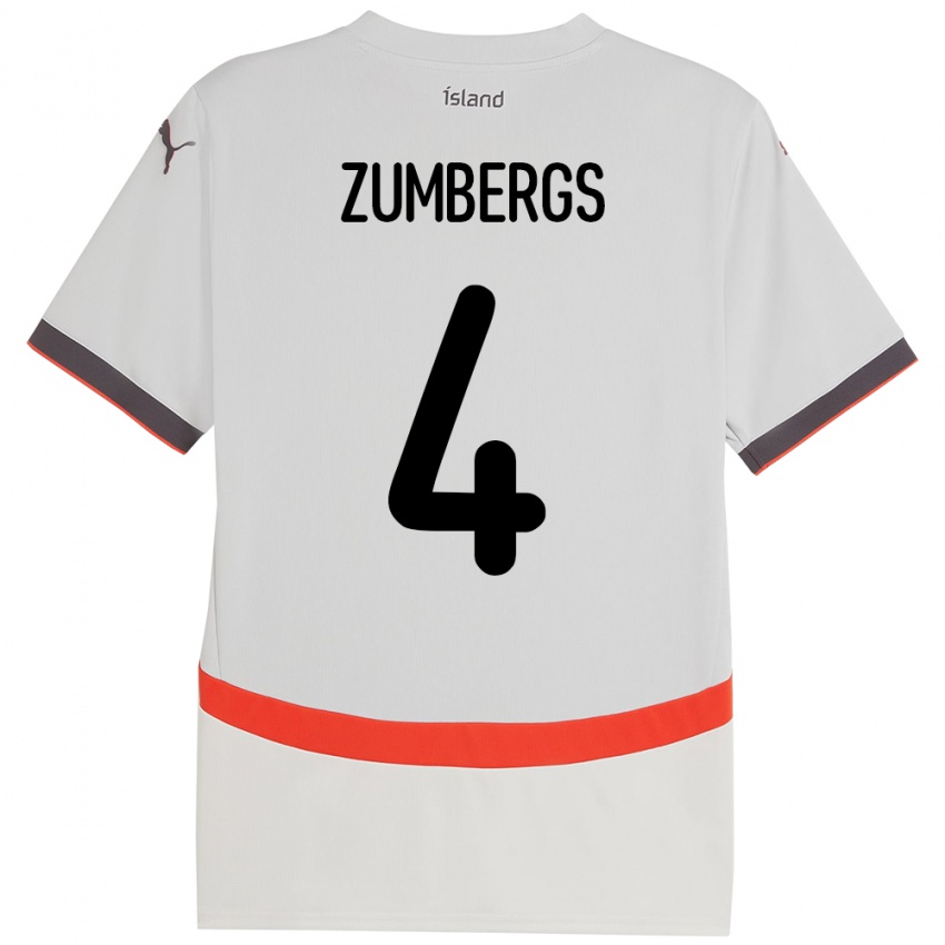 גברים אִיסלַנד Aron Kristinn Zumbergs #4 לָבָן הרחק ג'רזי 24-26 חולצה קצרה