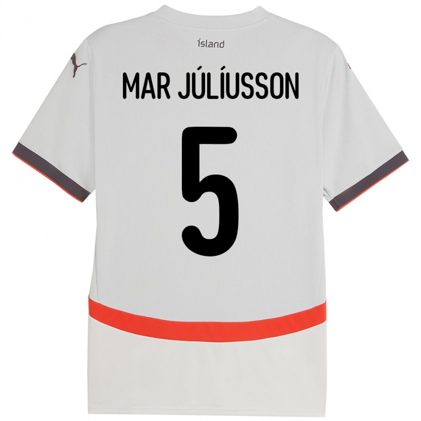 גברים אִיסלַנד Júlíus Mar Júlíusson #5 לָבָן הרחק ג'רזי 24-26 חולצה קצרה
