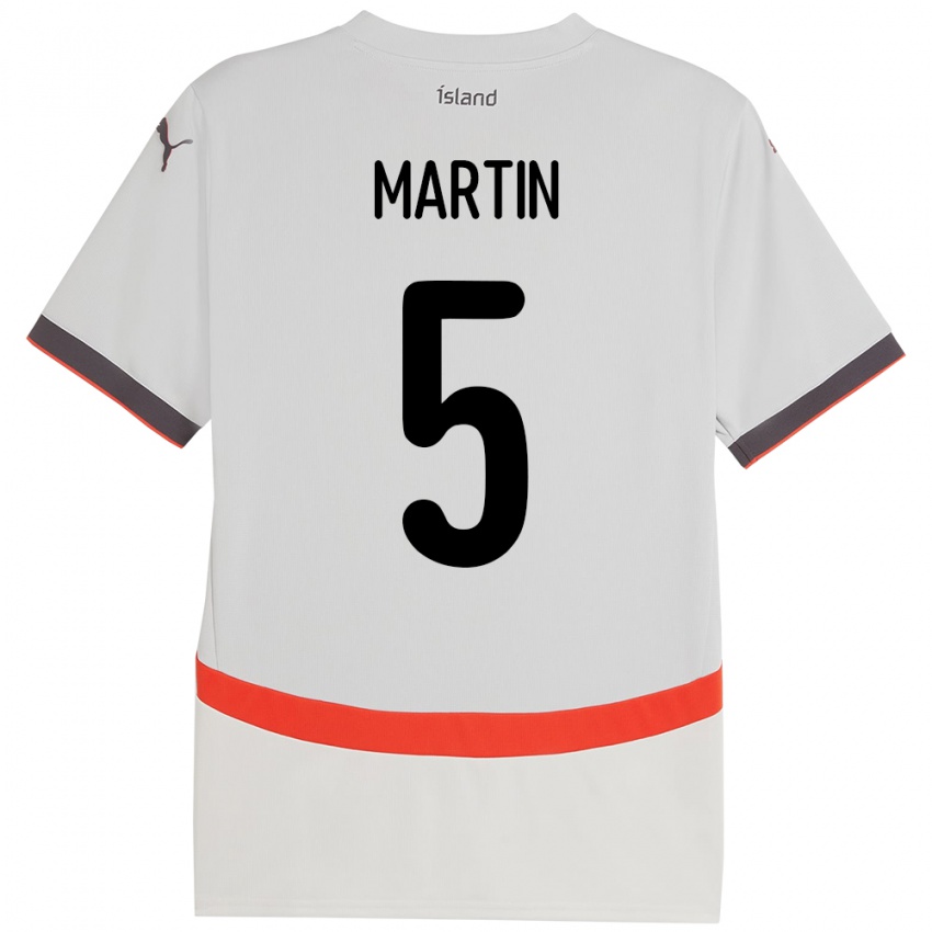 גברים אִיסלַנד Markús Andri Daníelsson Martin #5 לָבָן הרחק ג'רזי 24-26 חולצה קצרה
