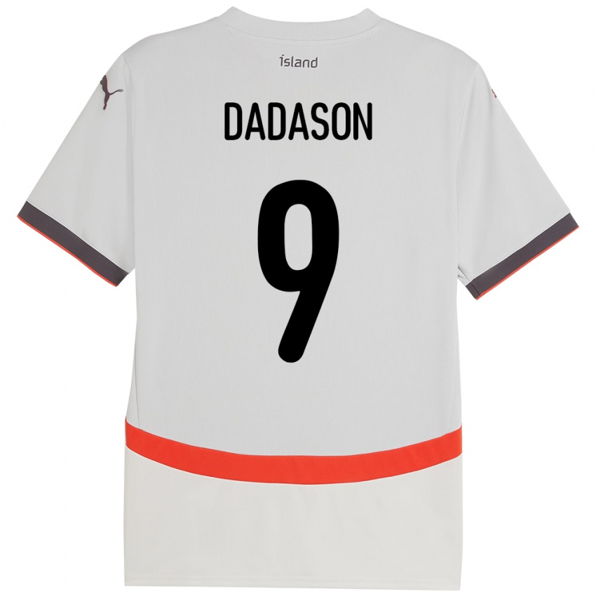 גברים אִיסלַנד Viktor Dadason #9 לָבָן הרחק ג'רזי 24-26 חולצה קצרה
