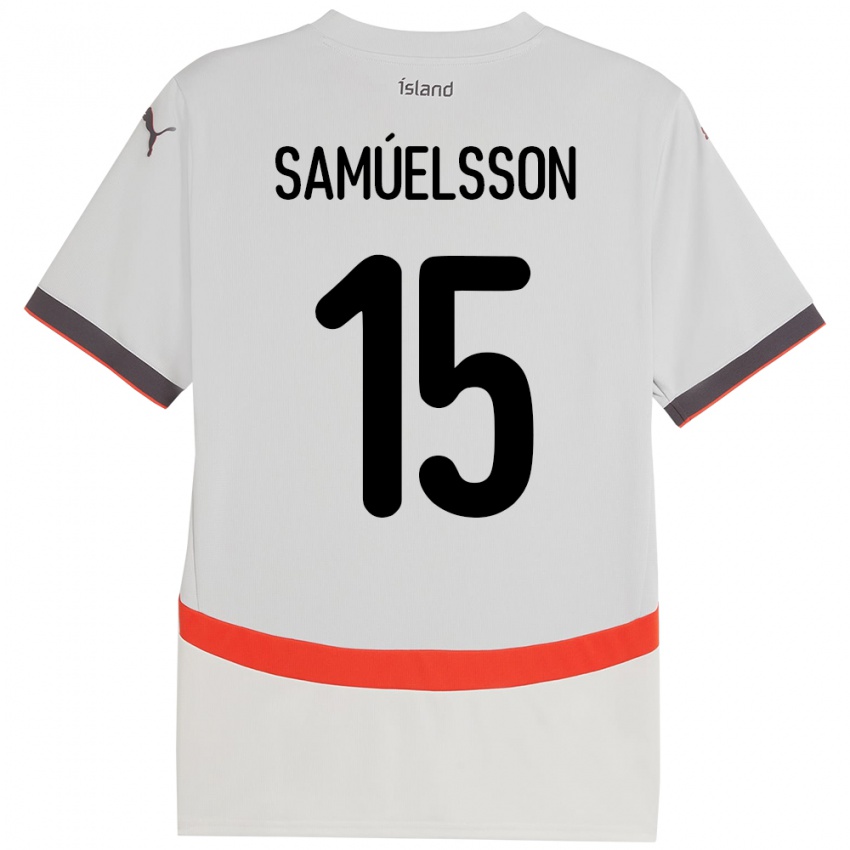 גברים אִיסלַנד Birkir Hrafn Samúelsson #15 לָבָן הרחק ג'רזי 24-26 חולצה קצרה