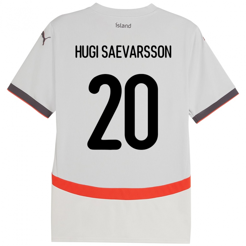 גברים אִיסלַנד Róbert Hugi Saevarsson #20 לָבָן הרחק ג'רזי 24-26 חולצה קצרה