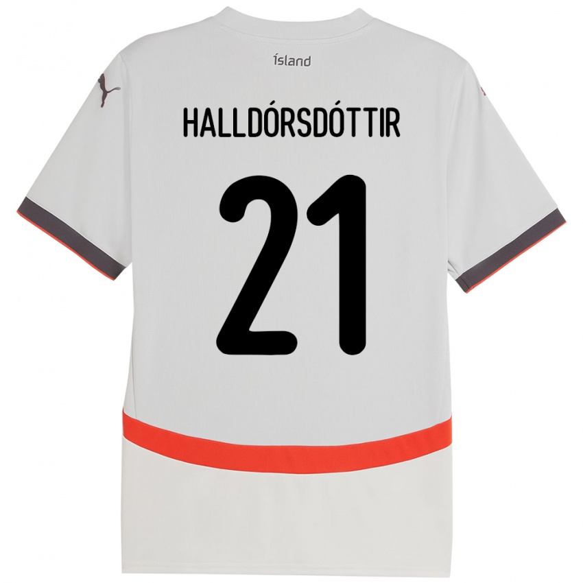 גברים אִיסלַנד Hafrún Rakel Halldórsdóttir #21 לָבָן הרחק ג'רזי 24-26 חולצה קצרה