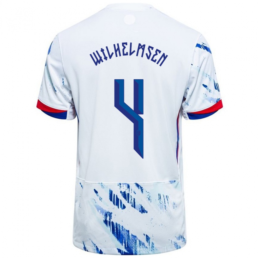 גברים נורבגיה Andreas Wilhelmsen #4 לבן כחול הרחק ג'רזי 24-26 חולצה קצרה
