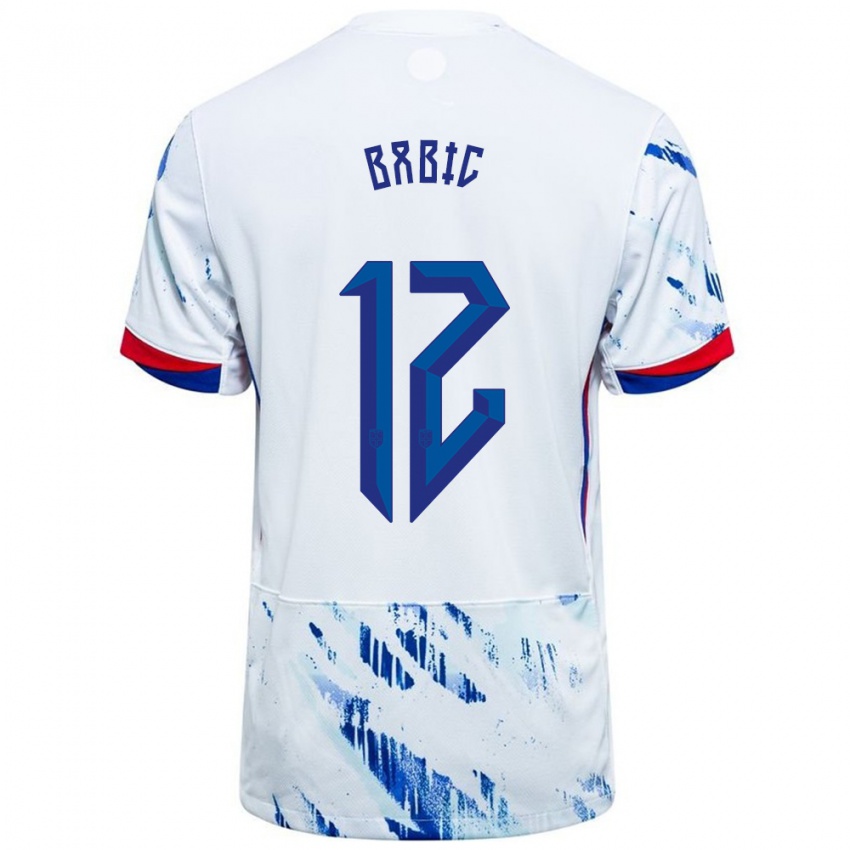 גברים נורבגיה Lazar Babic #12 לבן כחול הרחק ג'רזי 24-26 חולצה קצרה