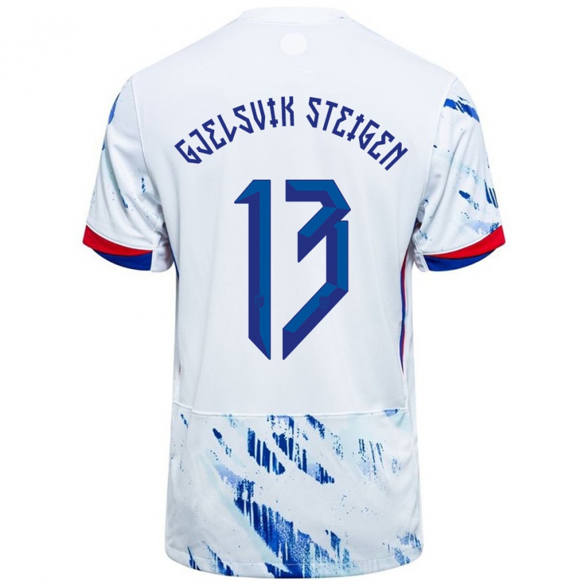 גברים נורבגיה Rasmus Gjelsvik Steigen #13 לבן כחול הרחק ג'רזי 24-26 חולצה קצרה