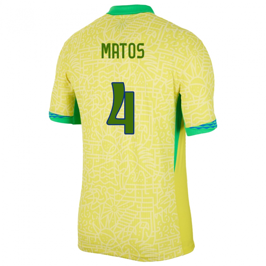 נשים ברזיל Ryan Matos #4 צהוב ג'רזי ביתית 24-26 חולצה קצרה