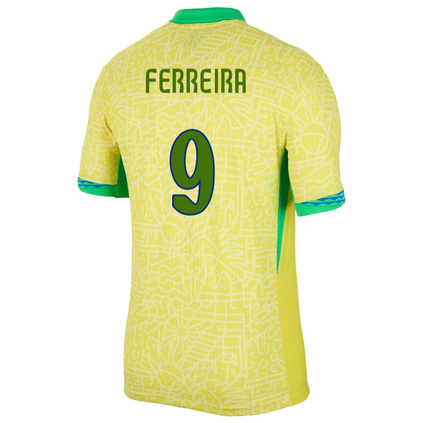 נשים ברזיל Juan Ferreira #9 צהוב ג'רזי ביתית 24-26 חולצה קצרה