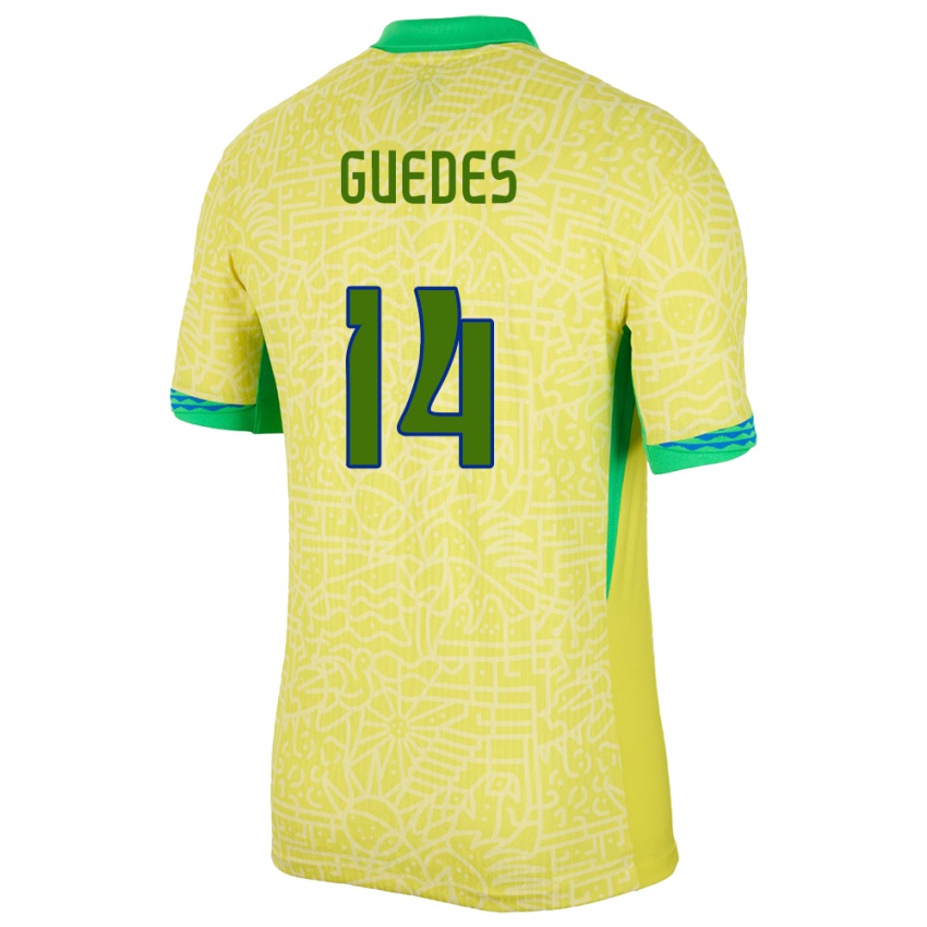 נשים ברזיל Luis Guedes #14 צהוב ג'רזי ביתית 24-26 חולצה קצרה