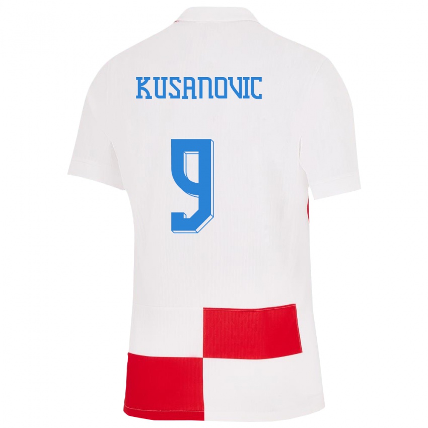 נשים קרואטיה Tino Kusanovic #9 לבן אדום ג'רזי ביתית 24-26 חולצה קצרה