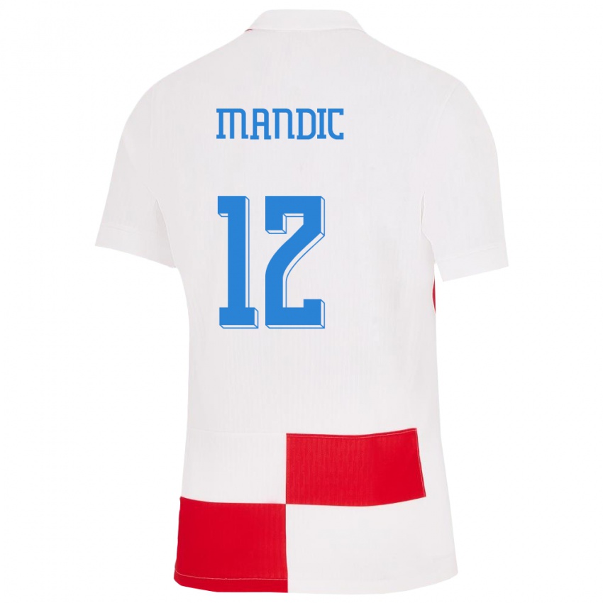 נשים קרואטיה Ivan Mandic #12 לבן אדום ג'רזי ביתית 24-26 חולצה קצרה