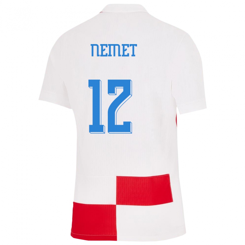 נשים קרואטיה Petar Nemet #12 לבן אדום ג'רזי ביתית 24-26 חולצה קצרה