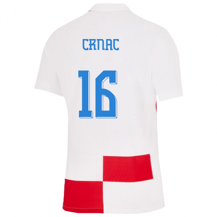 נשים קרואטיה Ante Crnac #16 לבן אדום ג'רזי ביתית 24-26 חולצה קצרה