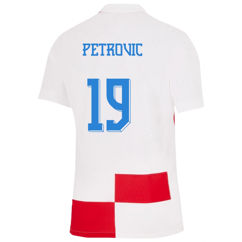 נשים קרואטיה Luka Petrovic #19 לבן אדום ג'רזי ביתית 24-26 חולצה קצרה