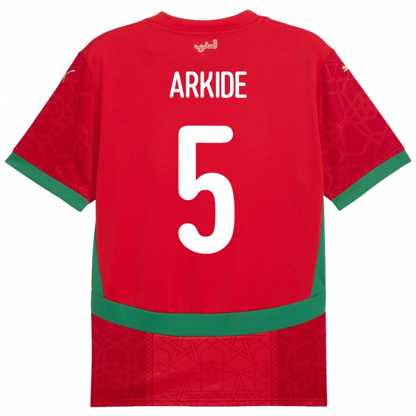 נשים מָרוֹקוֹ Abderahmane Arkide #5 אָדוֹם ג'רזי ביתית 24-26 חולצה קצרה