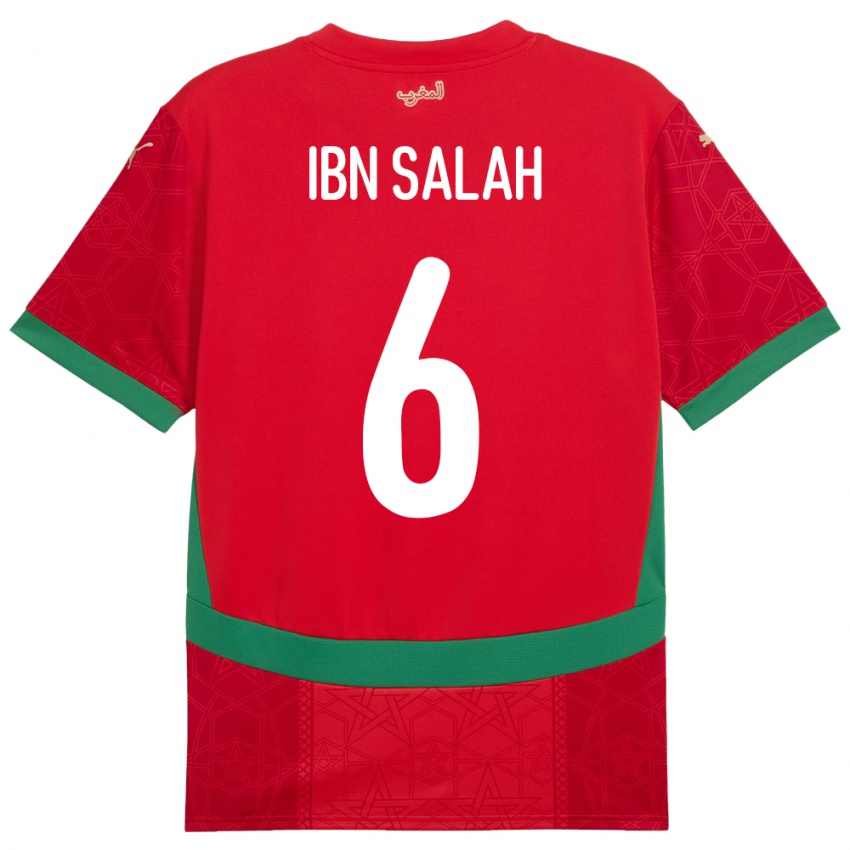 נשים מָרוֹקוֹ Oualid Ibn Salah #6 אָדוֹם ג'רזי ביתית 24-26 חולצה קצרה