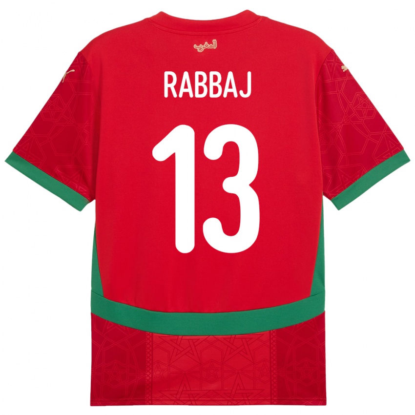 נשים מָרוֹקוֹ Yusuf Rabbaj #13 אָדוֹם ג'רזי ביתית 24-26 חולצה קצרה