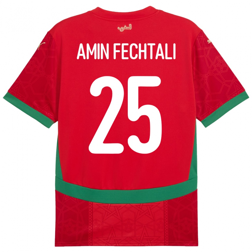 נשים מָרוֹקוֹ Oualid Amin Fechtali #25 אָדוֹם ג'רזי ביתית 24-26 חולצה קצרה