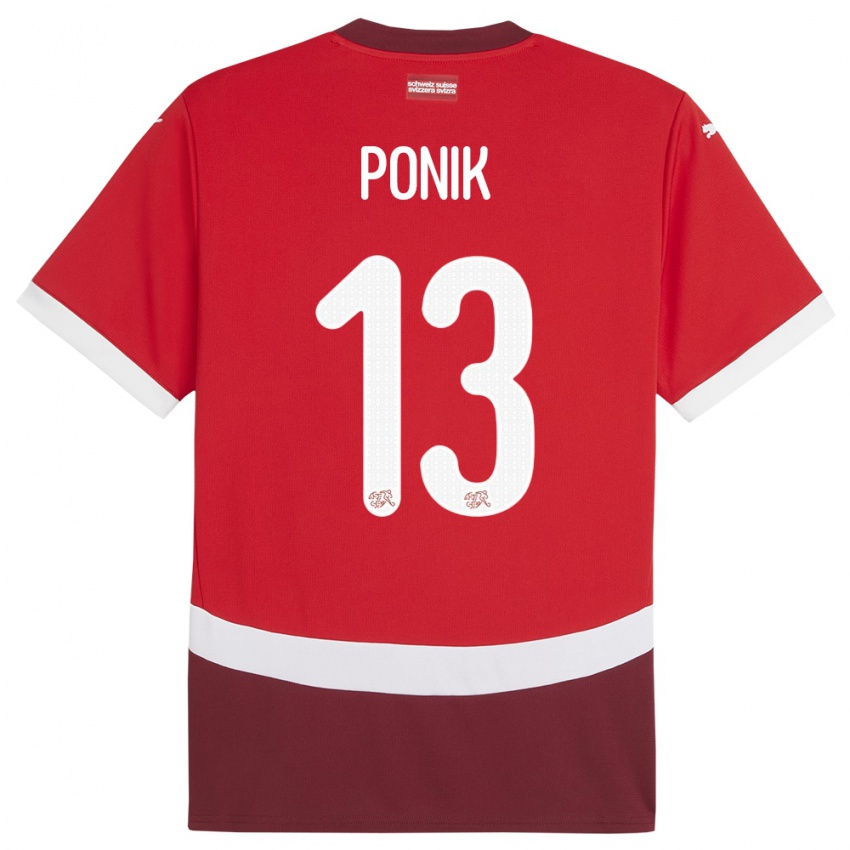 נשים שווייץ Gentian Ponik #13 אָדוֹם ג'רזי ביתית 24-26 חולצה קצרה