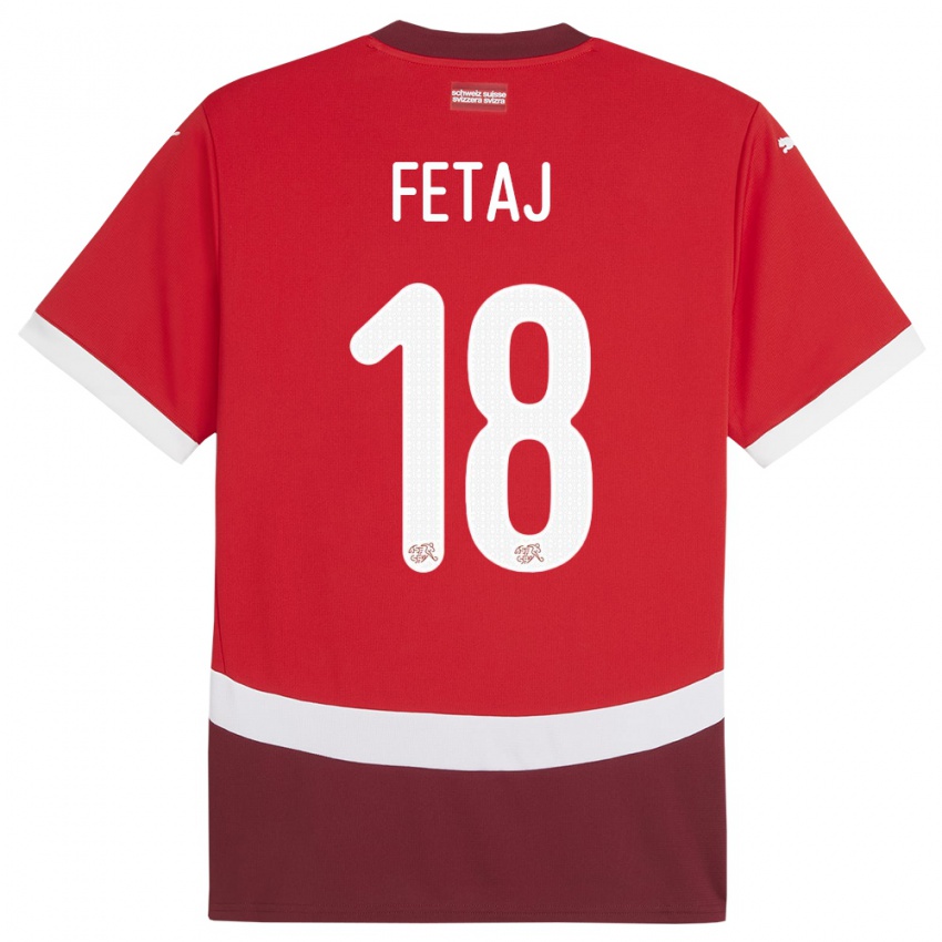 נשים שווייץ Sarjon Fetaj #18 אָדוֹם ג'רזי ביתית 24-26 חולצה קצרה