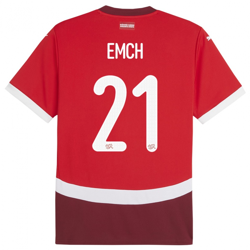 נשים שווייץ Cyrill Emch #21 אָדוֹם ג'רזי ביתית 24-26 חולצה קצרה