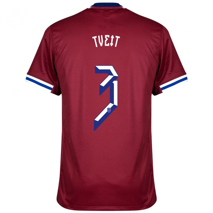 נשים נורבגיה Aksel Tveit #3 אדום כחול לבן ג'רזי ביתית 24-26 חולצה קצרה