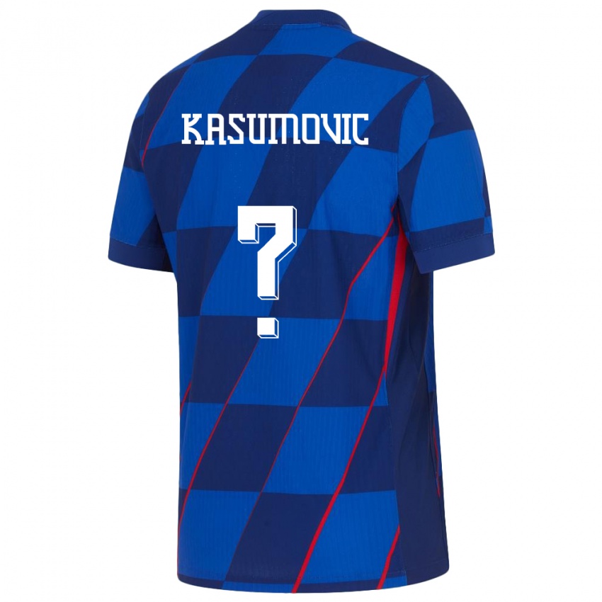 נשים קרואטיה Fran Kasumovic #0 כְּחוֹל הרחק ג'רזי 24-26 חולצה קצרה