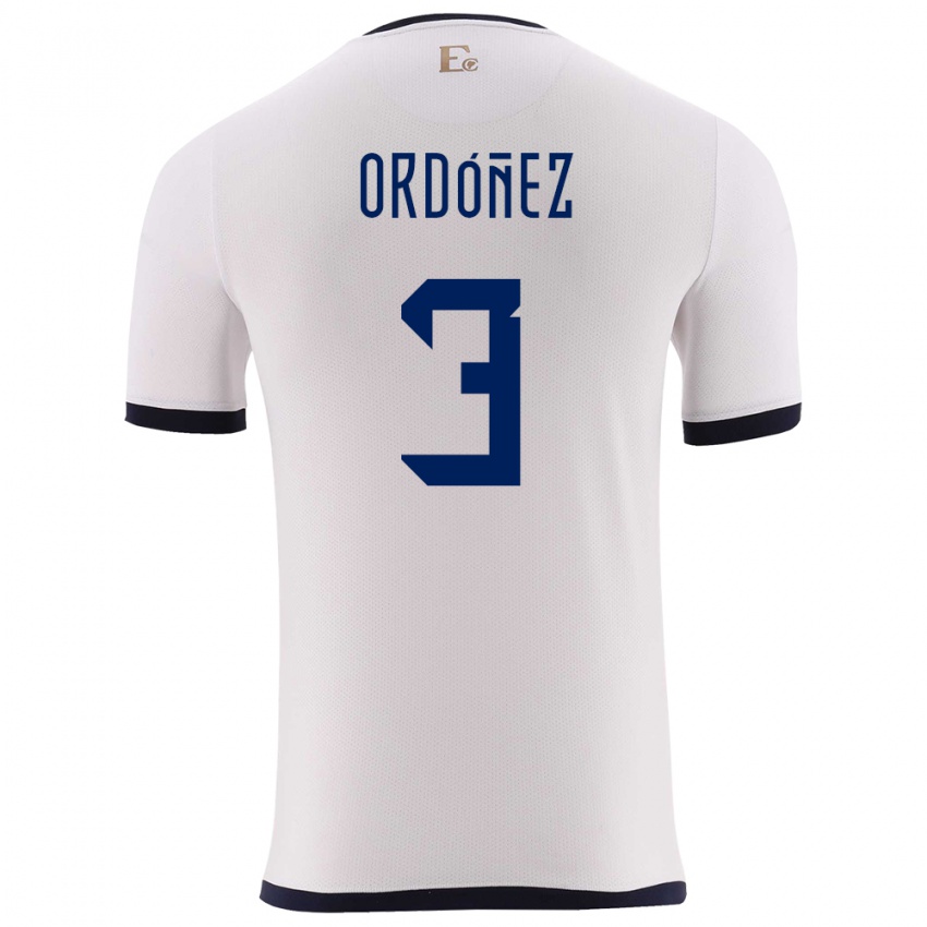 נשים אקוודור Deinner Ordóñez #3 לבן הרחק ג'רזי 24-26 חולצה קצרה