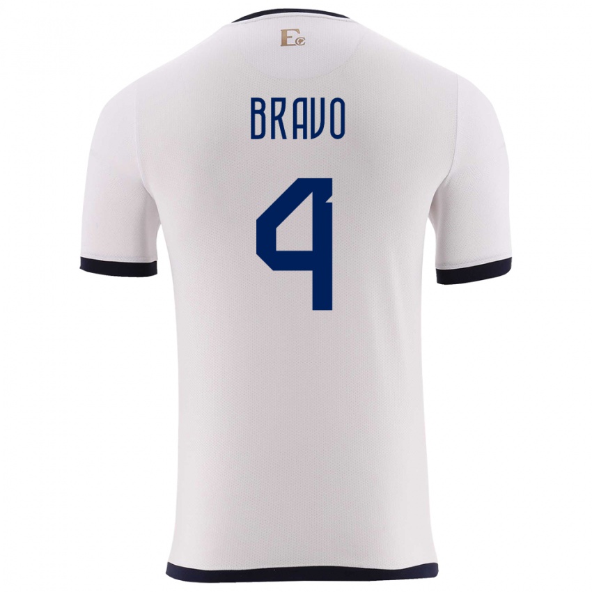 נשים אקוודור Jhon Bravo #4 לבן הרחק ג'רזי 24-26 חולצה קצרה