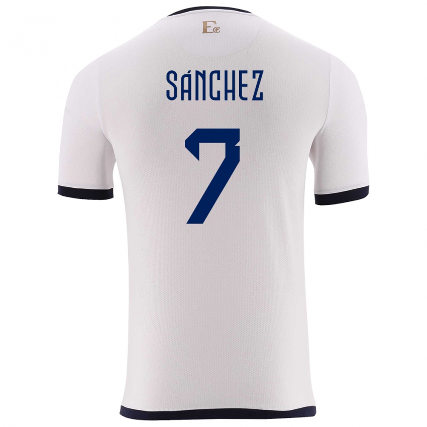 נשים אקוודור Santiago Sánchez #7 לבן הרחק ג'רזי 24-26 חולצה קצרה