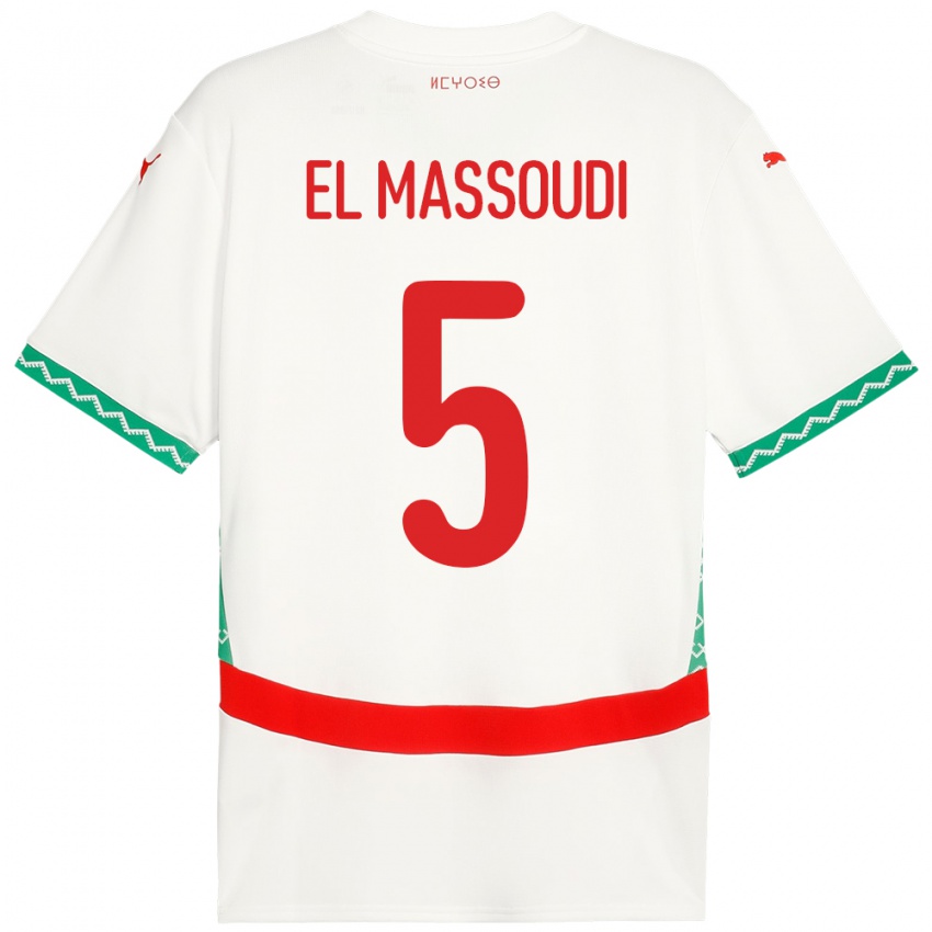 נשים מָרוֹקוֹ Nassim El Massoudi #5 לָבָן הרחק ג'רזי 24-26 חולצה קצרה