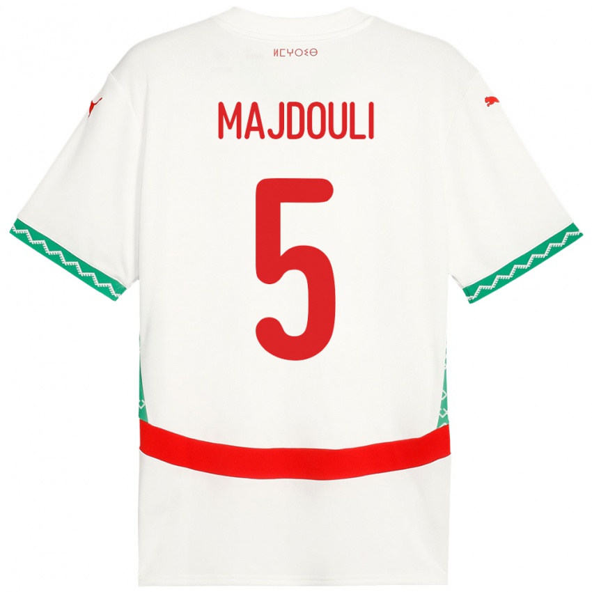 נשים מָרוֹקוֹ Wael Majdouli #5 לָבָן הרחק ג'רזי 24-26 חולצה קצרה